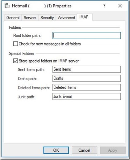 WLM properties IMAP Hotmail 3